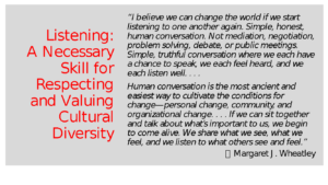 Listening a necessary skill for respecting and valuing cultural diversity